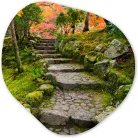 MuchoWow Organische wanddecoratie 40x40 cm - Organisch schilderij Natuur - Stenen - Pad - Mos - Japans - Muurdecoratie woonkamer - Kamer decoratie - Schilderijen - Muurcirkel aesthetic