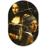 MuchoWow Muurovaal 40x60 cm - Ovale wanddecoratie Meisje met de parel - Mona Lisa - Goud - Ovalen schilderij - Muurdecoratie woonkamer - Kamer decoratie - Schilderijen - Wandcirkel
