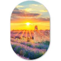 MuchoWow Muurovaal 40x60 cm - Ovale wanddecoratie Lavendel - Zonsondergang - Ruïne - Paars - Ovalen schilderij - Muurdecoratie woonkamer - Kamer decoratie - Schilderijen - Wandcirkel