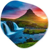 MuchoWow Organische wanddecoratie 40x40 cm - Organisch schilderij Waterval - Berg - Mos - Zonsondergang - Natuur - Muurdecoratie woonkamer - Kamer decoratie - Schilderijen - Muurcirkel aesthetic