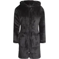Charlie Choe badjas kind - kinderbadjas met rits & capuchon - zwart/donkergrijs - fleece - 92/98