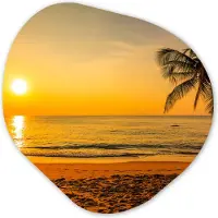 MuchoWow Organische wanddecoratie 60x60 cm - Organisch schilderij Palmboom - Strand - Zonsondergang - Zee - Muurdecoratie woonkamer - Kamer decoratie - Schilderijen - Muurcirkel aesthetic