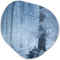 MuchoWow Organische wanddecoratie 40x40 cm - Organisch schilderij Bos - Winter - Sneeuw - Muurdecoratie woonkamer - Kamer decoratie - Schilderijen - Muurcirkel aesthetic - Kerstdecoratie in huis - Kerstmis