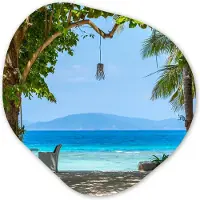 MuchoWow Organische wanddecoratie 90x90 cm - Organisch schilderij Tropisch - Strand - Zee - Muurdecoratie woonkamer - Kamer decoratie - Schilderijen - Muurcirkel aesthetic