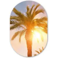 MuchoWow Muurovaal 80x120 cm - Ovale wanddecoratie Palmboom - Zomer - Zon - Tropical - Ovalen schilderij - Muurdecoratie woonkamer - Kamer decoratie - Schilderijen - Wandcirkel