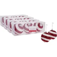 Home & Styling 12x stuks gedecoreerde kerstballen rood/wit kunststof diameter 8 cm - Kerstboom versiering