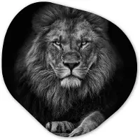 MuchoWow Organische wanddecoratie 40x40 cm - Organisch schilderij Leeuw - Dieren - Zwart - Wit - Muurdecoratie woonkamer - Kamer decoratie - Schilderijen - Muurcirkel aesthetic