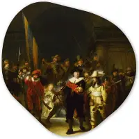 MuchoWow Organische wanddecoratie 40x40 cm - Organisch schilderij De Nachtwacht - Rembrandt van Rijn - Muurdecoratie woonkamer - Kamer decoratie - Schilderijen - Muurcirkel aesthetic