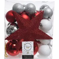 Décoris Kerstballen polystyreen assortie shiny matt glitter mix - 33 stuks (ø8 cm)