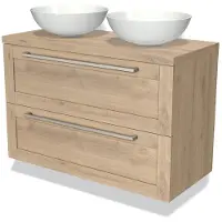 Maxaro Modulo Plato Badkamermeubel voor waskom | 100 cm Lichtbruin eiken Kader front Lichtbruin eiken blad 2 lades onder elkaar