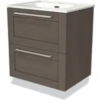 Maxaro Modulo Badkamermeubel met wastafel | 60 cm Donkerbruin eiken Kader front Keramiek 2 lades onder elkaar