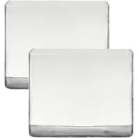Hakbijl Glass Set van 2x stuks transparante rechthoek accubak vaas/vazen van glas 25 x 18 x 20 cm - Vazen
