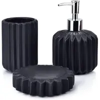 BathLAB by MONDEX | Driedelige badkamerset Ferra keramiek zwart 20x22x9 cm zeepdispensers en -schalen | NADUVI