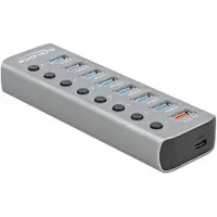 DeLOCK USB 3.2 Gen 1 hub met 7 poorten + 1 snellaadpoort + 1 USB-C PD 3.0-poort met schakelaar en verlichting