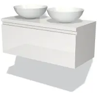 Maxaro Modulo Plato Badkamermeubel voor waskom | 100 cm Hoogglans wit Greeploos front Hoogglans wit blad 1 lade