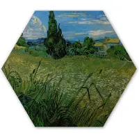 MuchoWow Hexagon wanddecoratie - Kunststof Wanddecoratie - Hexagon Schilderij - Groen korenveld met cipressen - Vincent van Gogh - 120x103 cm