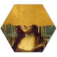 MuchoWow Hexagon wanddecoratie - Kunststof Wanddecoratie - Hexagon Schilderij - Mona Lisa - Goud - Da Vinci - 75x65 cm