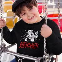B&C Foute Kersttrui Zwart Kind - Sleigher Kerstman (9-11 jaar - MAAT 134/140) - Kerstkleding voor jongens & meisjes