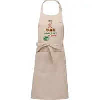 Kariban Naamcadeau - Naamschort - Keukenschort met je naam - BBQ schort - verjaardag - vaderdag - beige - het smaakt het lekkerst bij: Pieter