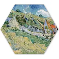 MuchoWow Hexagon wanddecoratie - Kunststof Wanddecoratie - Hexagon Schilderij - Huisjes met rieten daken in Cordeville - Vincent van Gogh - 120x103 cm