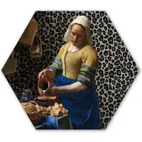 MuchoWow Hexagon wanddecoratie - Kunststof Wanddecoratie - Hexagon Schilderij - Melkmeisje - Kunst - Panterprint - Vermeer - Schilderij - Oude meesters - 75x65 cm