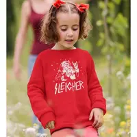 B&C Foute Kersttrui Rood Kind - Sleigher Kerstman (7-8 jaar - MAAT 122/128) - Kerstkleding voor jongens & meisjes