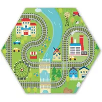 MuchoWow Hexagon wanddecoratie - Kunststof Wanddecoratie - Hexagon Schilderij - Kinderen - Trein - Auto - Spoor - 75x65 cm