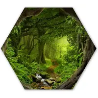 MuchoWow Hexagon wanddecoratie - Kunststof Wanddecoratie - Hexagon Schilderij - Jungle - Groen - Natuur - Tropisch - Planten - 120x103 cm - Kerstdecoratie in huis - Kerstmis