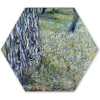 MuchoWow Hexagon wanddecoratie - Kunststof Wanddecoratie - Hexagon Schilderij - Boomstammen in het gras - Vincent van Gogh - 120x103 cm