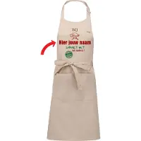 Kariban Naamcadeau - Naamschort - Keukenschort met je naam - Kookschort - verjaardag - moederdag - beige - het smaakt het lekkerst bij: naam naar keuze