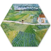 MuchoWow Hexagon wanddecoratie - Kunststof Wanddecoratie - Hexagon Schilderij - Landschap met koets en trein - Vincent van Gogh - 75x65 cm