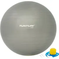 Tunturi Anti Burst Fitness bal met Pomp - Yoga bal 90 cm - Pilates bal - Zwangerschapsbal – 220 kg gebruikersgewicht - Incl Trainingsapp – Zilver