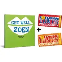 Tony's Chocolonely Chocolade Geschenkdoos Sterkte! Beterschap Cadeau Man en Vrouw Belgische Fairtrade Melkchocolade Repen 2 x 180 gram Chocola Geschenkset