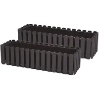 Prosperplast 2x stuks fence-look plantenbakken/bloembakken kunststof 58 x 18 x 16 cm antraciet grijs - Plantenpotten