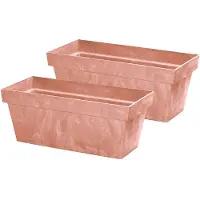 Prosperplast 2x stuks beton-look plantenbakken/bloembakken kunststof 39 x 18 x 16 cm terra cotta - Plantenpotten
