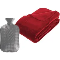 Atmosphera Fleece deken/plaid Rood 230 x 180 cm en een warmwater kruik 2 liter - Plaids