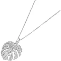 Giorgio Martello zilver hanger bloem monstera blad met collier en 147 witte zirkonia's L x B ca 33 x 25mm