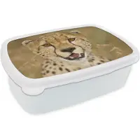 MuchoWow Broodtrommel Wit - Lunchbox - Brooddoos - luipaard - Kop - Planten - 18x12x6 cm - Volwassenen