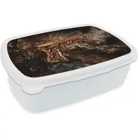 MuchoWow Broodtrommel Wit - Lunchbox - Brooddoos - Pistool - Goud - Zwart - 18x12x6 cm - Volwassenen