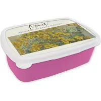 MuchoWow Broodtrommel Roze - Lunchbox - Brooddoos - Schilderij - Monet - Bloemen - 18x12x6 cm - Kinderen - Meisje