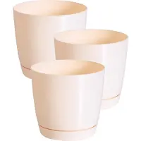 Prosperplast Plantenpot/bloempot met opvangschaal - Set van 3x stuks - kunststof - beige D21 x H19 cm - binnen/buiten