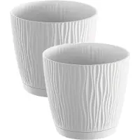 Prosperplast Plantenpot/bloempot Waves - 4x stuks - kunststof - wit - D17 x H16 cm - binnen/buiten - met opvangschaal