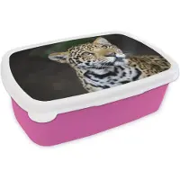 MuchoWow Broodtrommel Roze - Lunchbox - Brooddoos - Luipaard - Kop - Bos - 18x12x6 cm - Kinderen - Meisje