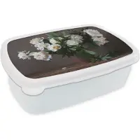 MuchoWow Broodtrommel Wit - Lunchbox - Brooddoos - Bloemen - Stilleven - 18x12x6 cm - Volwassenen