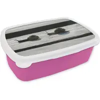 MuchoWow Broodtrommel Roze - Lunchbox - Brooddoos - Twee slakken op hout - 18x12x6 cm - Kinderen - Meisje