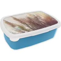 MuchoWow Broodtrommel Blauw - Lunchbox - Brooddoos - Stilleven - Kleuren - Riet - 18x12x6 cm - Kinderen - Jongen