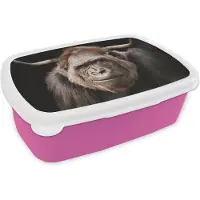 MuchoWow Broodtrommel Roze - Lunchbox - Brooddoos - Aap - Hoorn - Zwart - 18x12x6 cm - Kinderen - Meisje