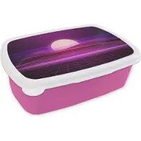 MuchoWow Broodtrommel Roze - Lunchbox Gaming - Neon - Retro - Paars - Zon - Gamen - Brooddoos 18x12x6 cm - Brood lunch box - Broodtrommels voor kinderen en volwassenen