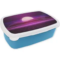 MuchoWow Broodtrommel Blauw - Lunchbox - Brooddoos - Gaming - Neon - Retro - Paars - Zon - Gamen - 18x12x6 cm - Kinderen - Jongen