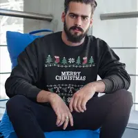 B&C Kersttrui Candy Cane - Met tekst: Merry Christmas - Kleur Zwart - ( MAAT XXL - UNISEKS FIT ) - Kerstkleding voor Dames & Heren
